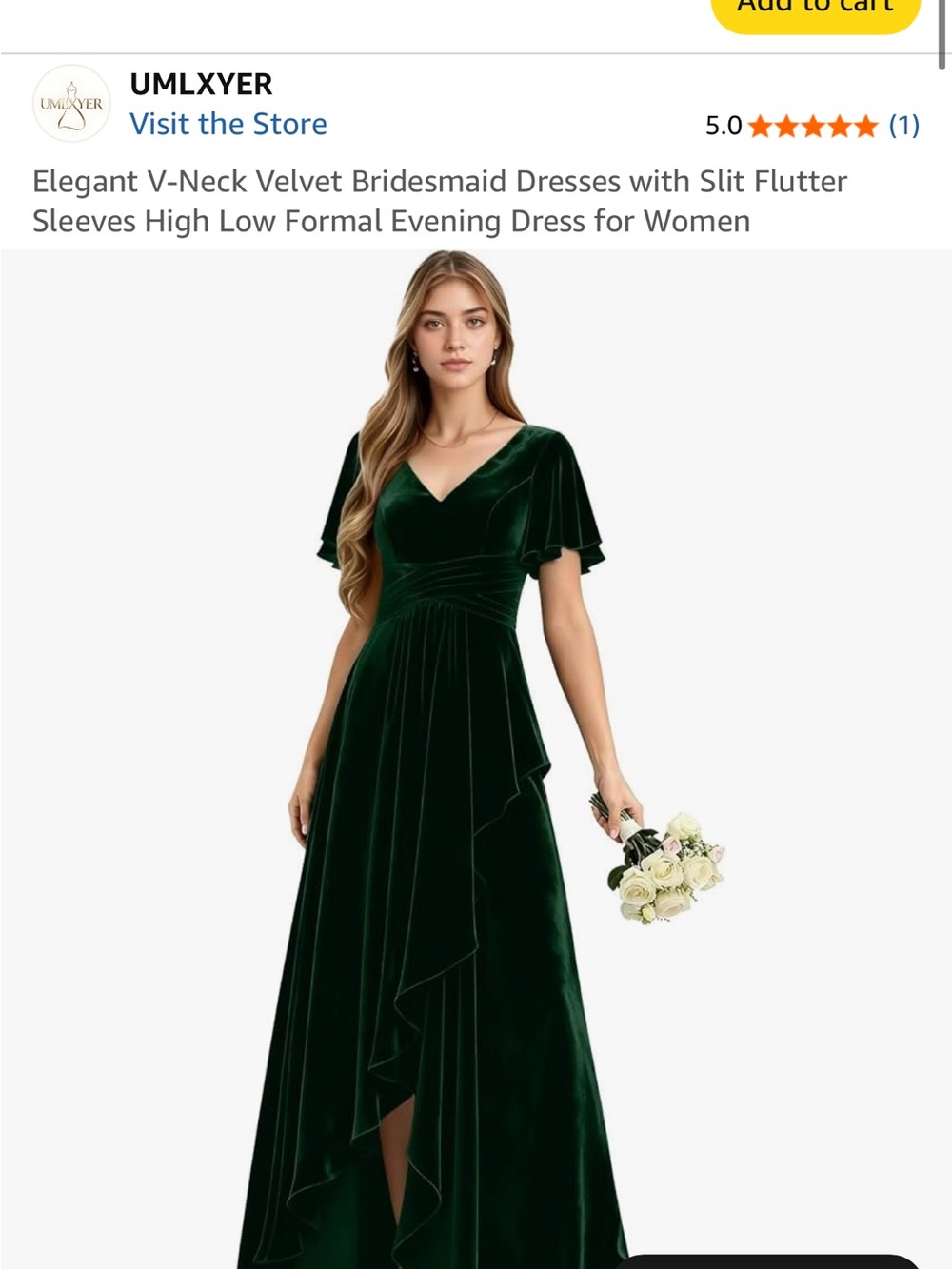 Women's Velvet V-Neck Evening Dress in Dark Green